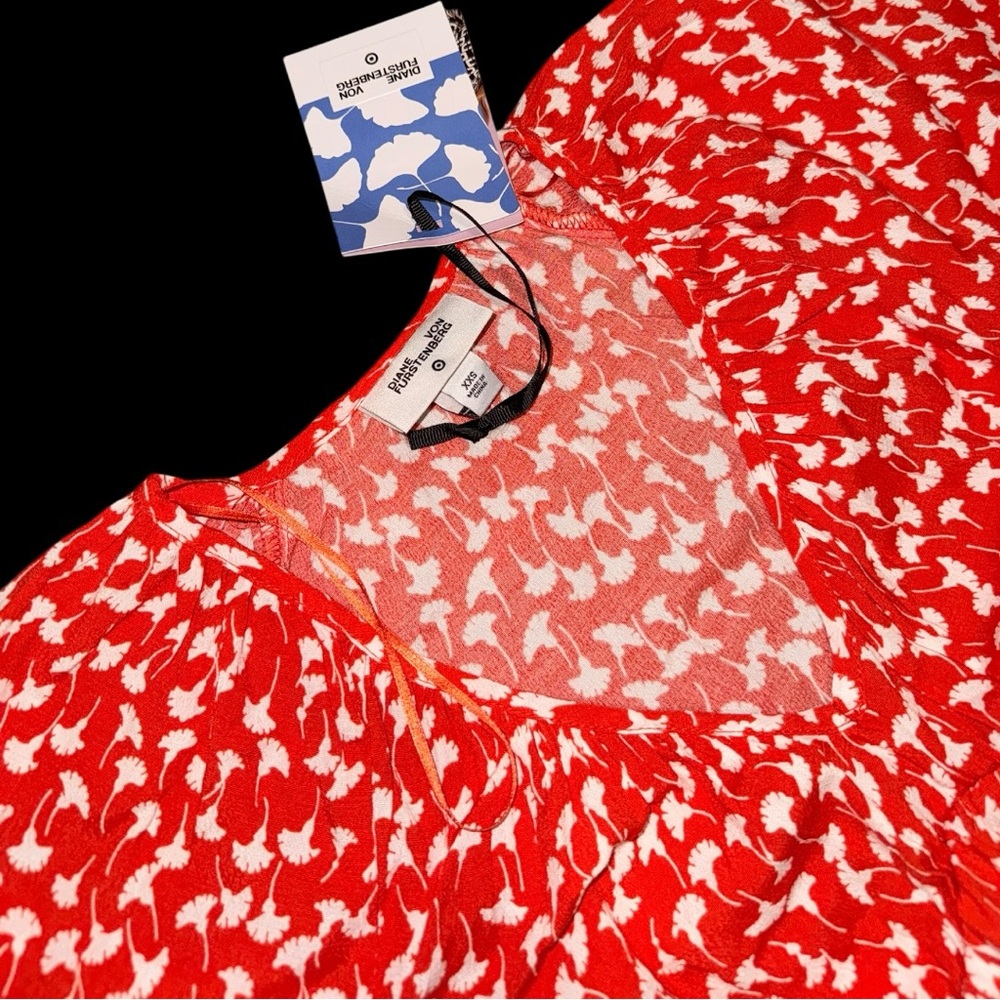 Diane Von Furstenberg Red and White Long Sleeve Dress - Picture 2 of 2